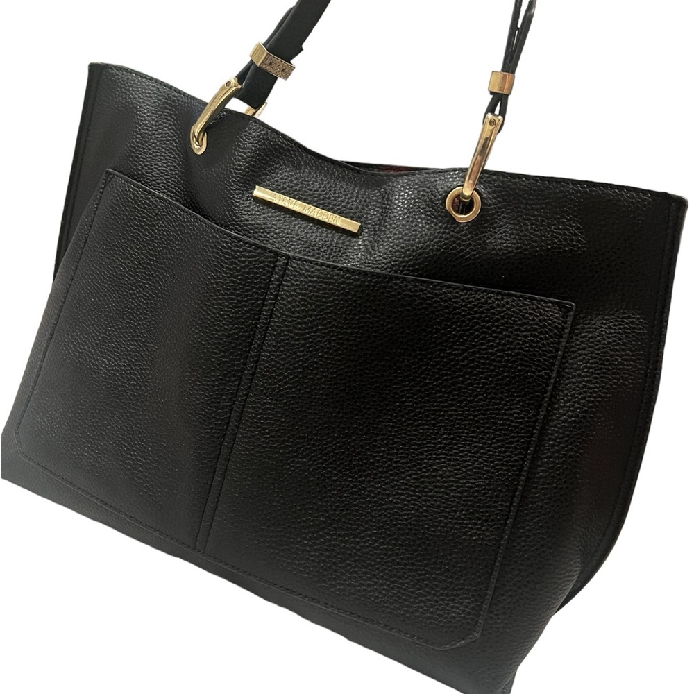 Steve Madden Black Pebbled Tote W/  Floral interior